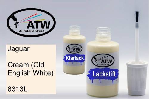 Jaguar, Cream (Old English White), 8313L: 20ml Lackstift + 20ml Klarlack - Set, von ATW Autoteile West.